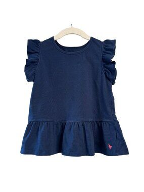 PINK CHICKEN Navy Blue Peplum Top Girls 7 Ruffle Sleeve Organic Cotton Blouse